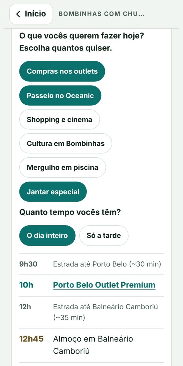 Tela do cronograma de dia de chuva