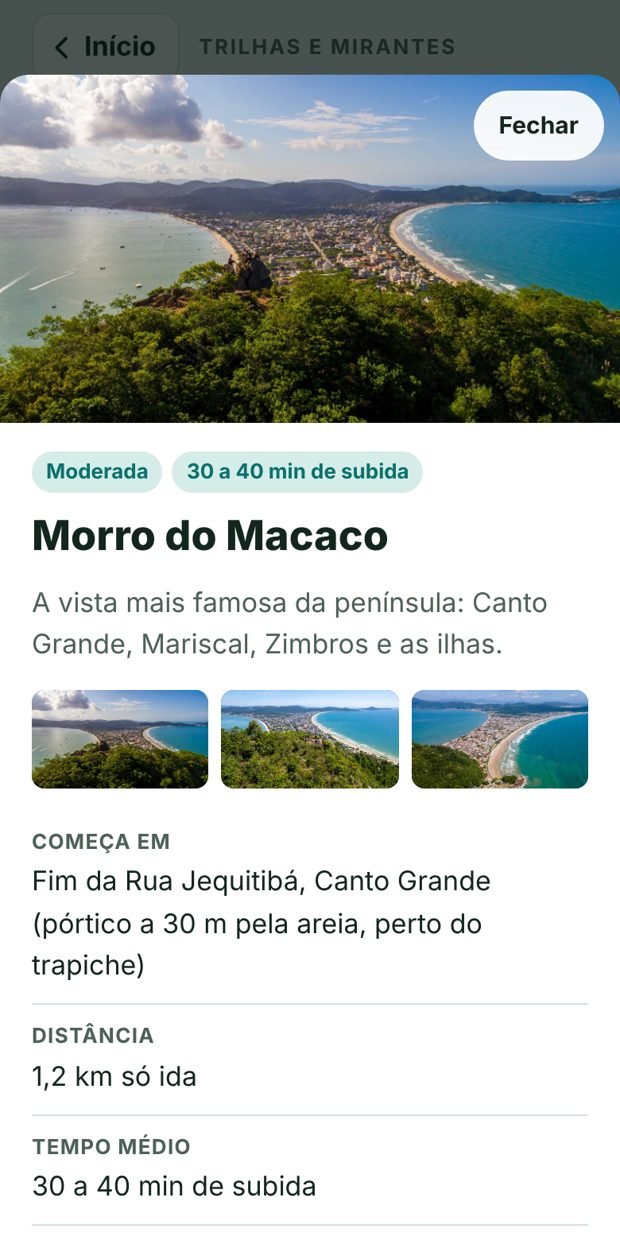 Tela da ficha da trilha do Morro do Macaco